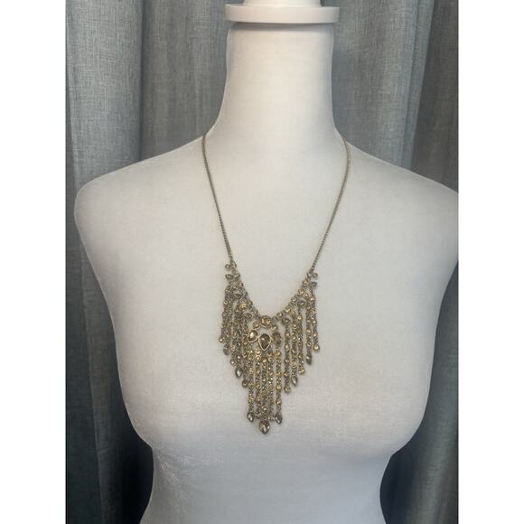Givenchy Gold Tone & Crystal Waterfall Necklace - 21" Adjustable - Picture 2 of 16